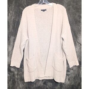 American Eagle Outfitters Cream Knit Oversized Open Front Cardigan Pockets Sz XS